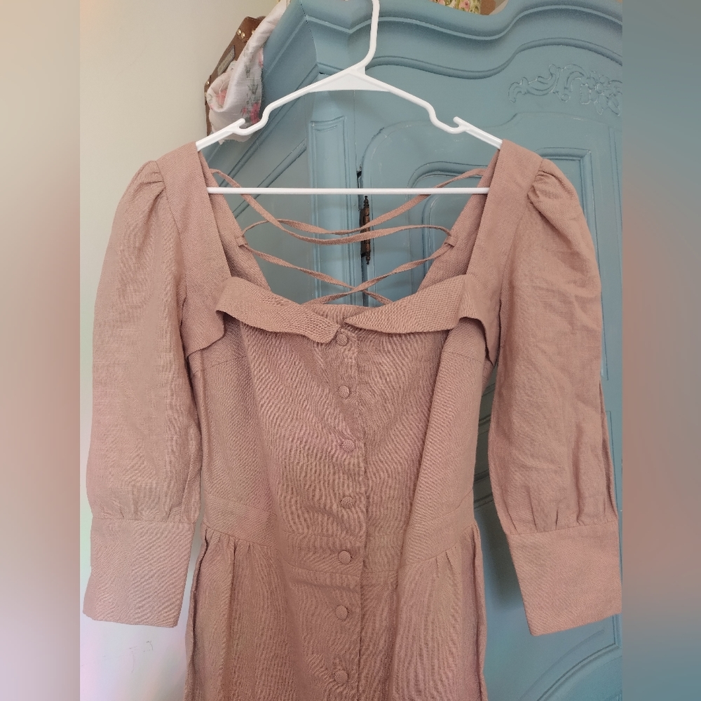 GAALA Paris Ballerina Princess Esther Dusty Blush Rose linen midi dress Small